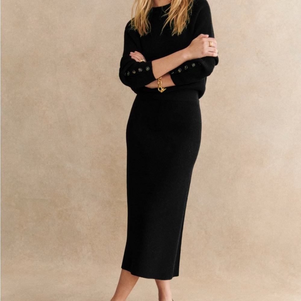Sezane Black Knit Naelle Midi Skirt